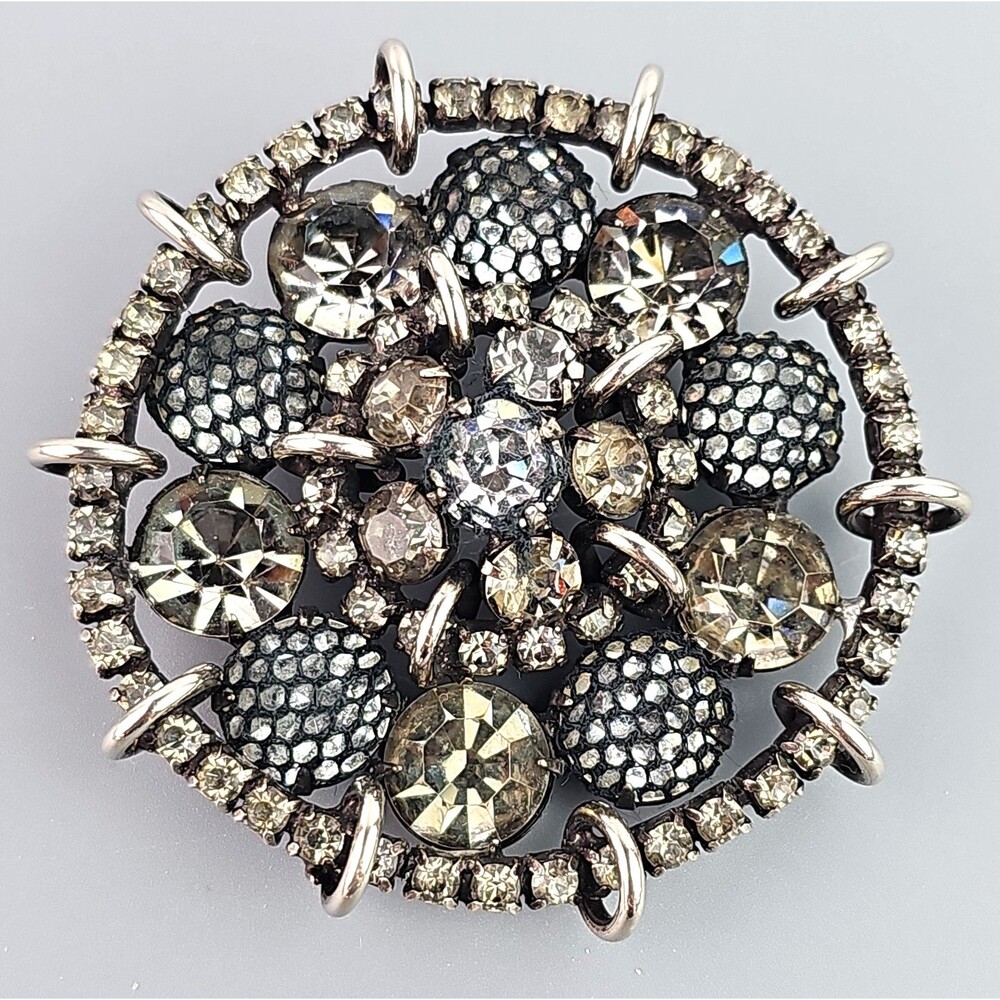 Vintage Kramer of New York Silver Tone Clear Rhinestone Brooch For Repair
